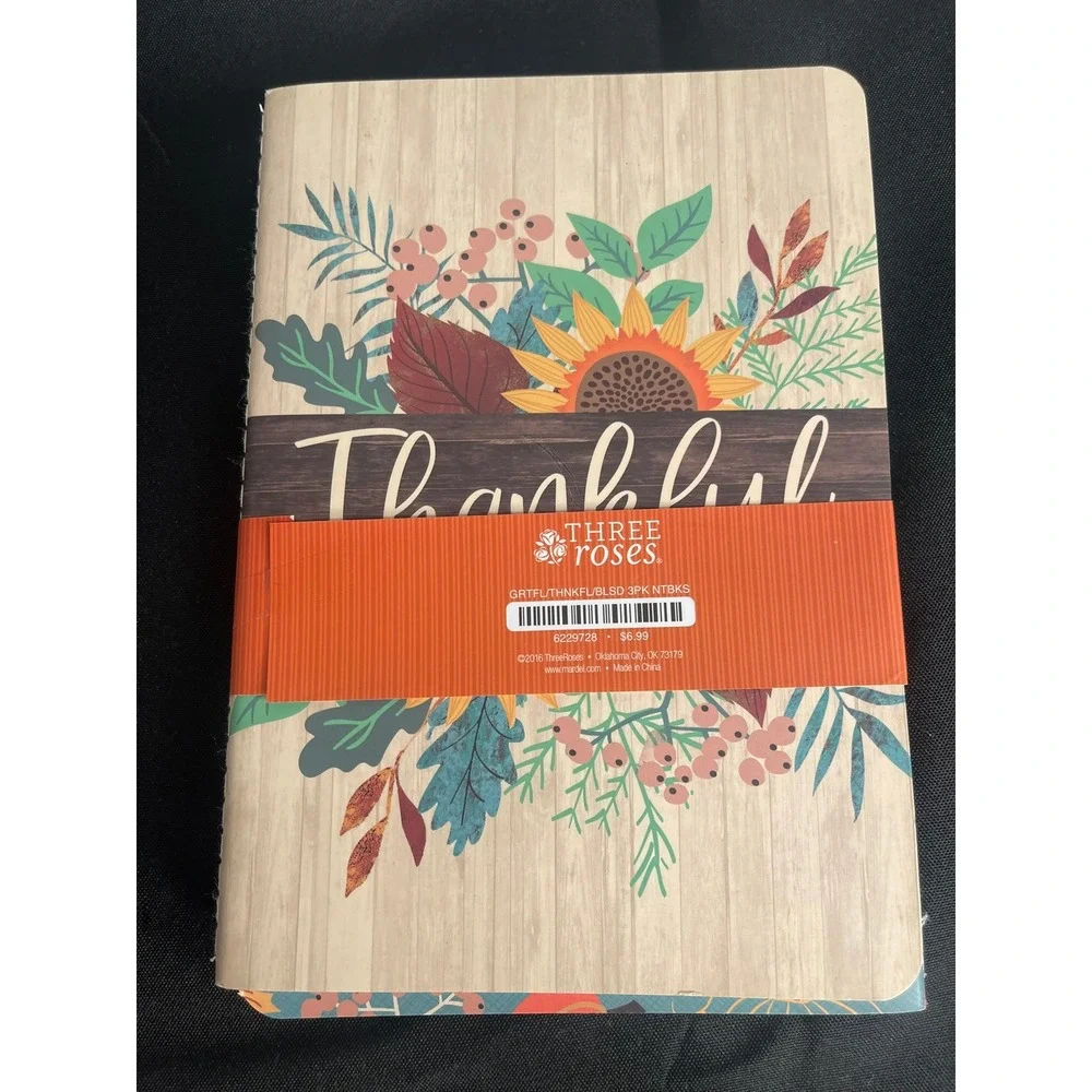 Three Roses 3 Pack Notebooks Grateful Blessed Thankful Sunflower Autumn Leaves